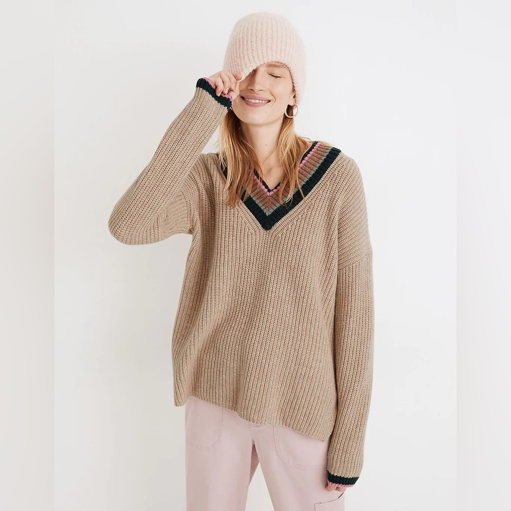Madewell Tipped Forrest V neck striped sweater size s
